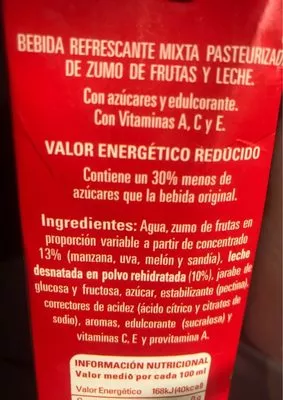 Lista de ingredientes del producto Zumo de melón y sandía Hacendado 1l