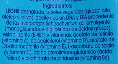 Lista de ingredientes del producto Leche omega 3 Hacendado 1 l