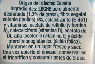 Lista de ingredientes del producto Fibra baja en grasa hacendado 1l