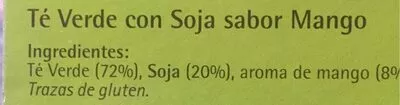 Lista de ingredientes del producto Te verde con soja sabor mango Hacendado 