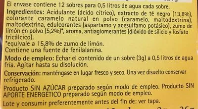 Lista de ingredientes del producto Ice Tea Limón Hacendado 