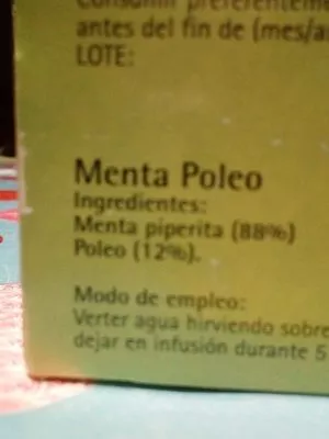 Lista de ingredientes del producto Menta poleo Hacendado 37,5 g