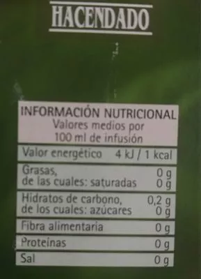 Lista de ingredientes del producto Té verde Hacendado 37,5g