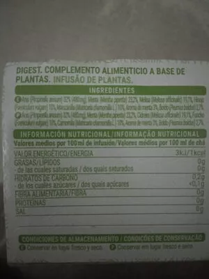 Lista de ingredientes del producto Digest Hacendado 