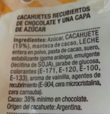 Lista de ingredientes del producto Chocoiris Hacendado 180g