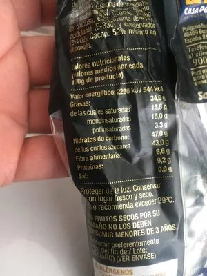 Lista de ingredientes del producto Almendra con chocolate negro Hacendado 