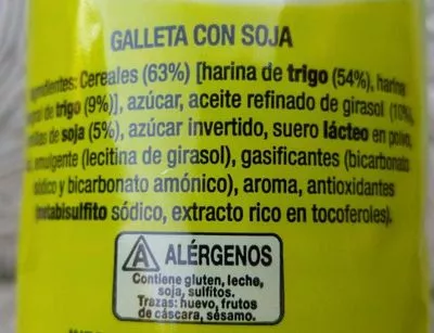 Lista de ingredientes del producto Galletas maría integral con soja Hacendado 800