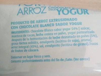 Lista de ingredientes del producto Tortitas de arroz con chocolate blanco Hacendado 