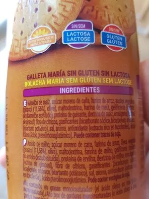 Lista de ingredientes del producto Galleta maría sin gluten sin lactosa Hacendado 205 g