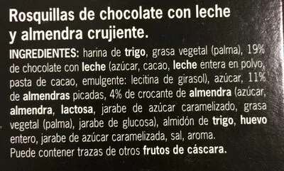 Lista de ingredientes del producto Rosquillas de chocolate con almendra Hacendado 