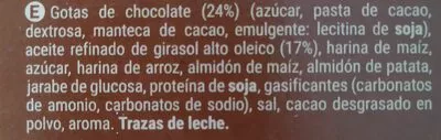 Lista de ingredientes del producto Cookies sin gluten Hacendado 200 g e