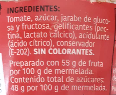 Lista de ingredientes del producto Mermelada De Tomate Extra Hacendado 440 g