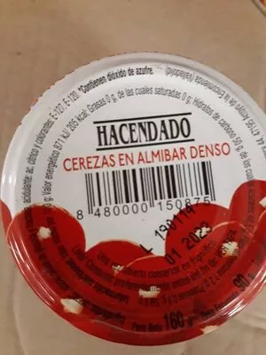 Lista de ingredientes del producto Cerezas en almíbar denso Hacendado 