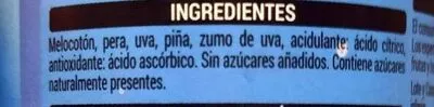 Lista de ingredientes del producto Macedonia de frutas Hacendado 2 x 115 g