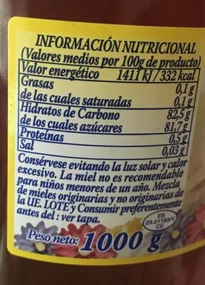 Lista de ingredientes del producto Miel de flores Hacendado 1000g