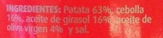 Lista de ingredientes del producto Patata para tortilla Hacendado 340 g.