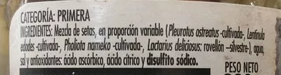 Lista de ingredientes del producto Variado de setas Hacendado 290 g neto, 175 g escurrido, 314 ml