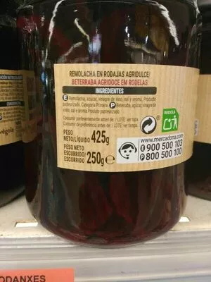 Lista de ingredientes del producto Remolacha en conserva Hacendado 