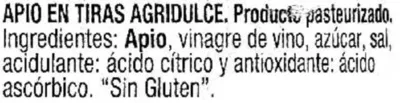 Lista de ingredientes del producto Apio en tiras Hacendado 425 g (neto), 250 g (escurrido), 450 ml