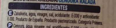 Lista de ingredientes del producto Zanahoria en tiras Hacendado 400 g