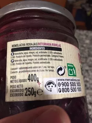 Lista de ingredientes del producto Remolacha rodajas Hacendado 