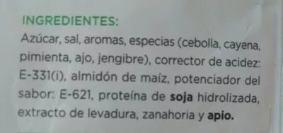 Lista de ingredientes del producto Sazonador Fajitas Hacendado 30g