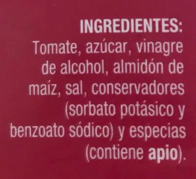 Lista de ingredientes del producto Ketchup Hacendado 600 g