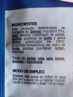 Lista de ingredientes del producto Salsa roquefort Hacendado 28 g