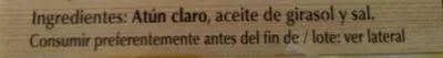 Lista de ingredientes del producto Atún Claro en Aceite de Girasol Hacendado 480 g (360 g escurrido)