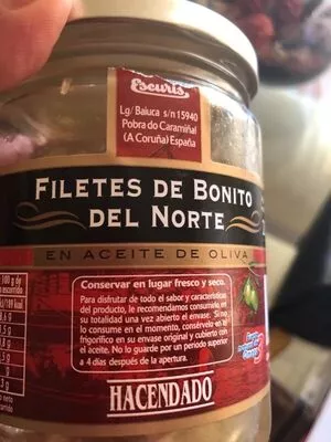 Lista de ingredientes del producto Filetes de bonito del norte Hacendado 