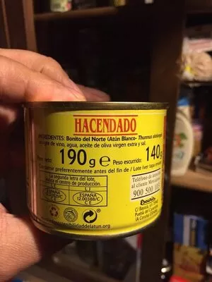 Lista de ingredientes del producto Bonito del norte en escabeche Hacendado 190 g