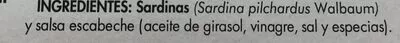 Lista de ingredientes del producto Sardinillas en escabeche Hacendado 180 g