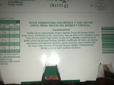 Lista de ingredientes del producto Bifidus con frutas Hacendado 8 x 125 g