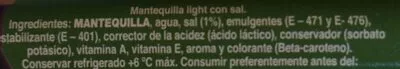 Lista de ingredientes del producto Mantequilla Light con sal Hacendado 