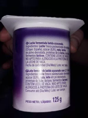 Lista de ingredientes del producto Yogur cremoso natural sin lactosa Hacendado 4 x 125 g