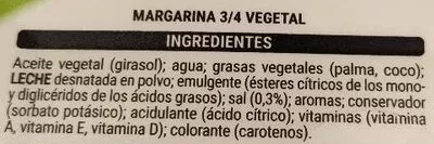 Lista de ingredientes del producto Margarina 3/4 Hacendado 500 g