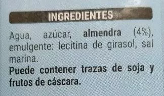 Lista de ingredientes del producto Bebida de almendras Hacendado 250 ml