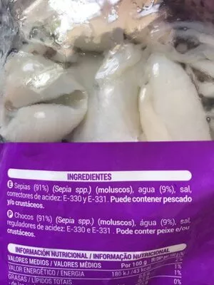 Lista de ingredientes del producto Sepia pequeña con agua añadida  