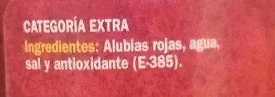 Lista de ingredientes del producto Alubia roja Hacendado 570 g (neto), 400 g (escurrido), 580 ml