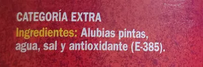 Lista de ingredientes del producto Alubia pinta Hacendado 570g