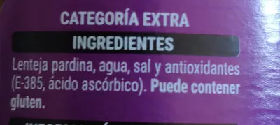 Lista de ingredientes del producto Lenteja pardina Hacendado 570g