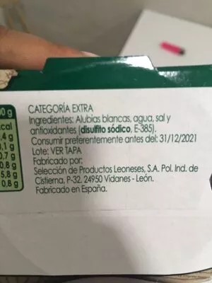 Lista de ingredientes del producto Alubia blanca Hacendado 