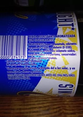 Lista de ingredientes del producto Cola sin cafeina light Hacendado 