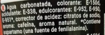 Lista de ingredientes del producto Cola Zero Hacendado 