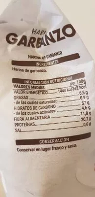 Lista de ingredientes del producto Harina de garbanzo Hacendado 