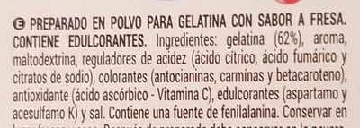 Lista de ingredientes del producto Gelatina fresa 0% azúcares Hacendado 26 g