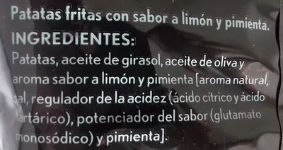 Lista de ingredientes del producto Patatas lemon & pimienta Hacendado 130 g