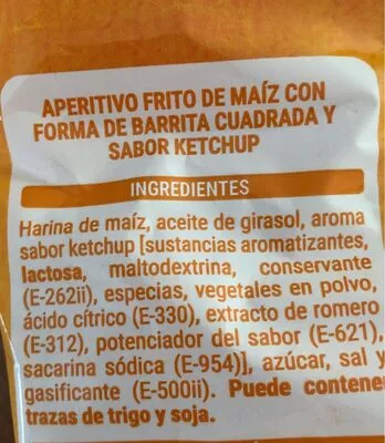 Lista de ingredientes del producto Tubitos Ketchup Hacendado 60 g