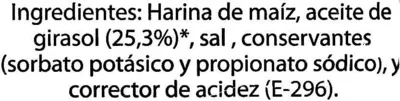 Lista de ingredientes del producto Triángulos de maíz Hacendado 150 g