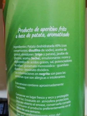 Lista de ingredientes del producto Patata snack crema y cebolla La Llanura 176gr